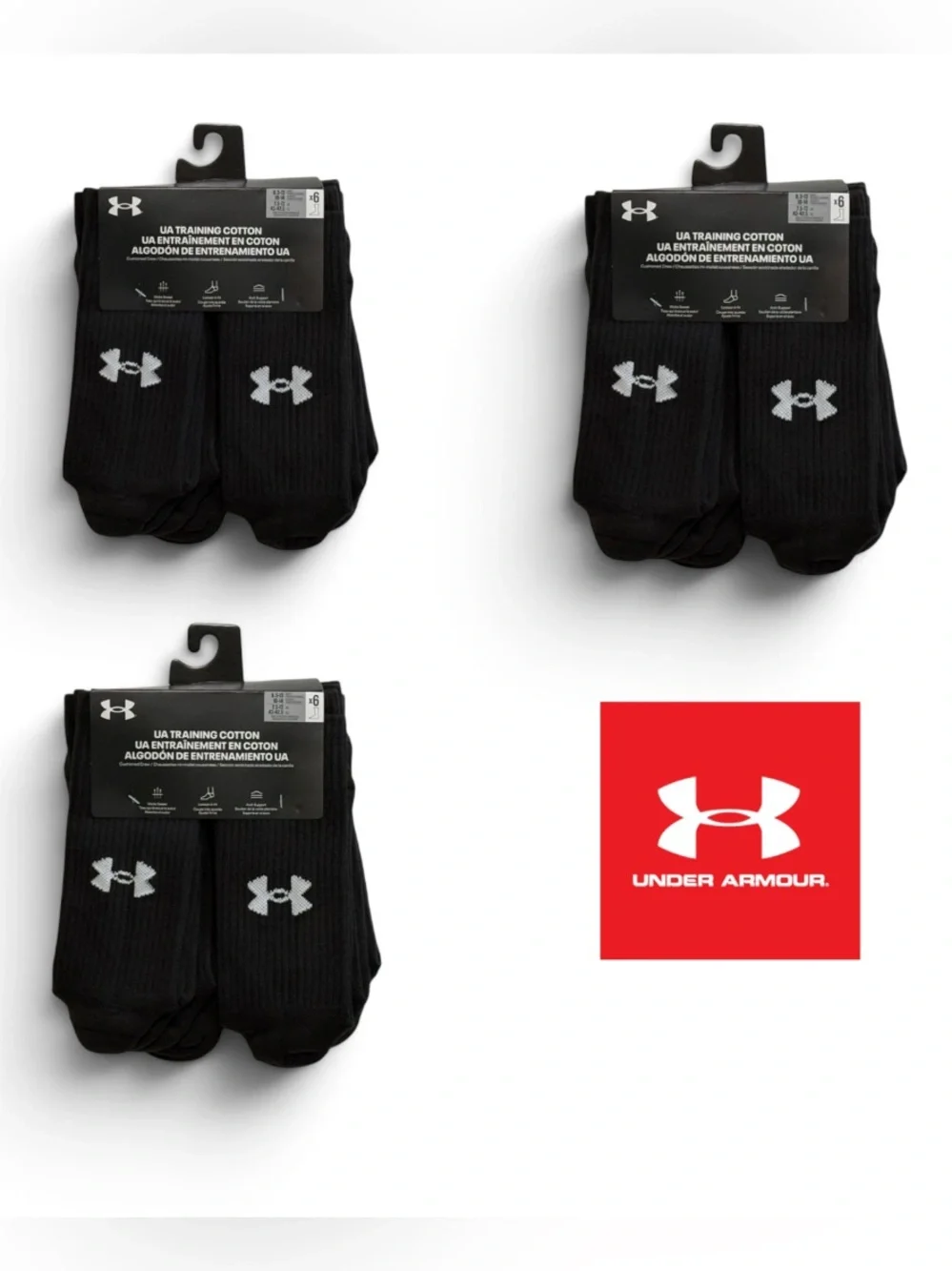 Under Armour Training cotton cushioned crew socks black 18 pairs